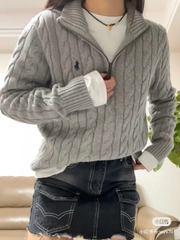 Áo len cotton dệt kim có khóa kéo