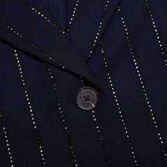Áo khoác blazer kẻ sọc đính đá xanh navy