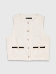 Áo gile tweed không tay phối viền