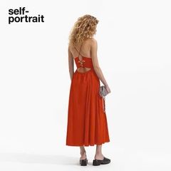 Váy maxi Self-Portrait đỏ 2 dây đan chéo lưng