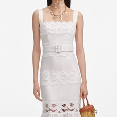 Váy Self-Portrait trắng ren 3D đuôi cá kèm belt