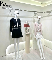 Cardigan Maje hồng viền trắng