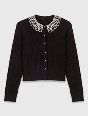 Áo khoác cardigan có cổ đính hạt có thể tháo rời