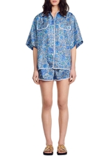 Set lụa Sandro hoa xanh Áo sơ mi + Quần short