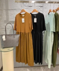 Váy thun COS babydoll cổ tròn