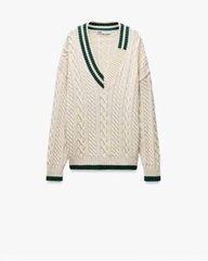 Áo len Zara dáng loose vặn thừng cổ V