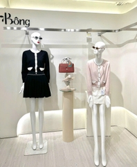 Cardigan Maje hồng viền trắng