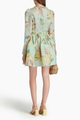 Váy Zimmermann MATCHMAKER TULIP MINI DRESS hoa xanh dài tay cổ đá