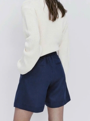 Quần short linen kèm belt cạp cao