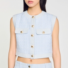 Áo dạ tweed Sandro xanh sát nách