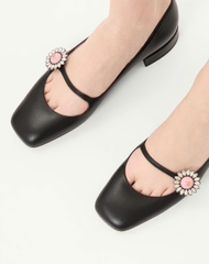 Giày búp bê Mary-Jane Preshoes Ballerina bằng da Kidskin có nút đính đá