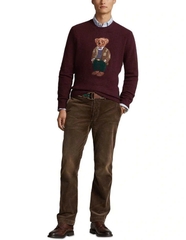 Áo Polo Bear gấu mặc vest kẻ màu đỏ boocđo