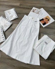 Chân váy denim Zara trắng dáng A