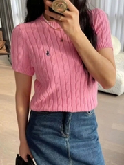 Áo len Polo  RL cổ tròn ngắn tay vặn thừng nhỏ