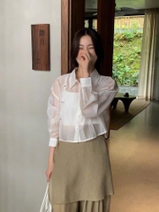 Sơ mi Hàn Quốc Moxi cổ đức dáng crop