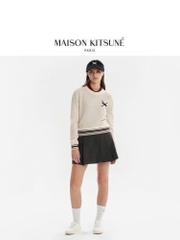 Cardigan cổ V Maison Kitsun logo cáo to