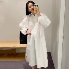 Váy COS cổ tròn dày tay 2 màu dư xịn