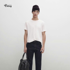 Áo cotton Massimo Dutti trắng cổ tròn