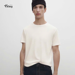 Áo cotton Massimo Dutti trắng cổ tròn