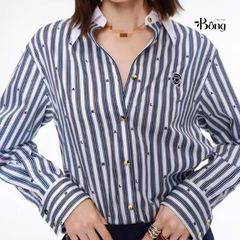 Sơ mi Karl cổ đức kẻ sọc cổ trắng