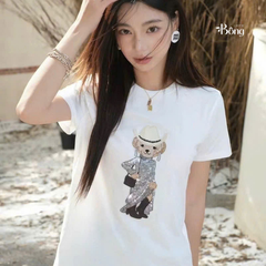 Tshirt Polo RL trắng gấu đính cườm