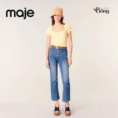 Áo Maje dệt kim vàng cổ vuông