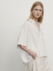 Sơ mi linen Massimo Dutti cổ trụ dài tay 3 màu