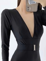 Swimsuit dài tay cổ V 2 màu