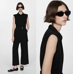 Jumsuit MNG cổ bẻ vai chờm kèm belt 2 màu