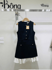Đầm ngắn vải tweed hai tông màu