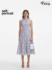 Váy maxi Sel-Portrait ren 3D cổ ngọc trai sát nách tím