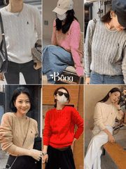 Áo len Polo cổ tròn vặn thừng nhỏ 5 màu tuồn auth 97% cashmere