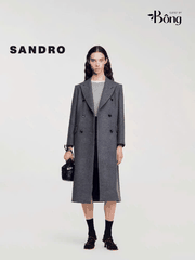 Longcoat dạ Sandro màu lông chuột cổ bẻ