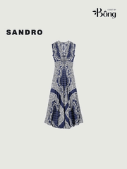 Váy maxi Sandro sát nách họa tiết thổ cẩm navy cổ V