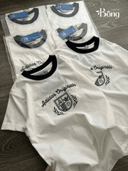 Tshirt ADIDAS trắng thêu ren chỉ đen