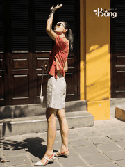 Quần short Massimo Dutti linen cạp cao 2 màu