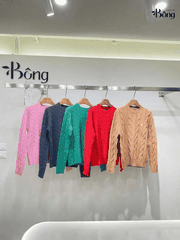 Áo len Polo cổ tròn vặn thừng nhỏ 5 màu tuồn auth 97% cashmere