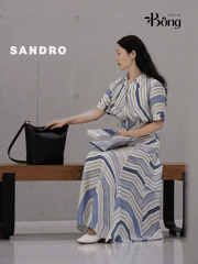 Váy maxi lụa Sandro cổ đức họa tiết xoắn ốc
