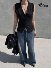 Quần denim CK dáng suông 2 màu