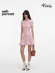 Váy Sel-Portrait len lưới hồng đuôi cá cổ đá ngọc trai