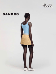 Chân váy mini Sandro màu khaki cải kẻ dây rút