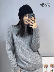 Áo len Polo cổ tròn vặn thừng nhỏ 5 màu tuồn auth 97% cashmere