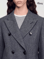 Longcoat dạ Sandro màu lông chuột cổ bẻ