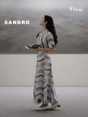 Váy maxi lụa Sandro cổ đức họa tiết xoắn ốc