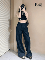 Quần denim màu chàm dáng suông
