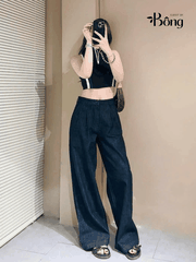 Quần denim màu chàm dáng suông