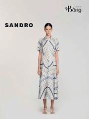 Váy maxi lụa Sandro cổ đức họa tiết xoắn ốc