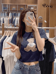 Tshirt croptop Marrithe 2 màu in gấu 2 màu