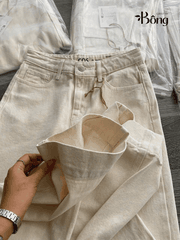 Quần denim COS suông màu kem
