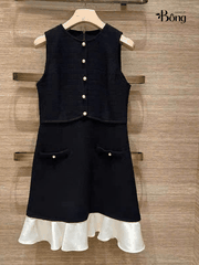 Đầm ngắn vải tweed hai tông màu